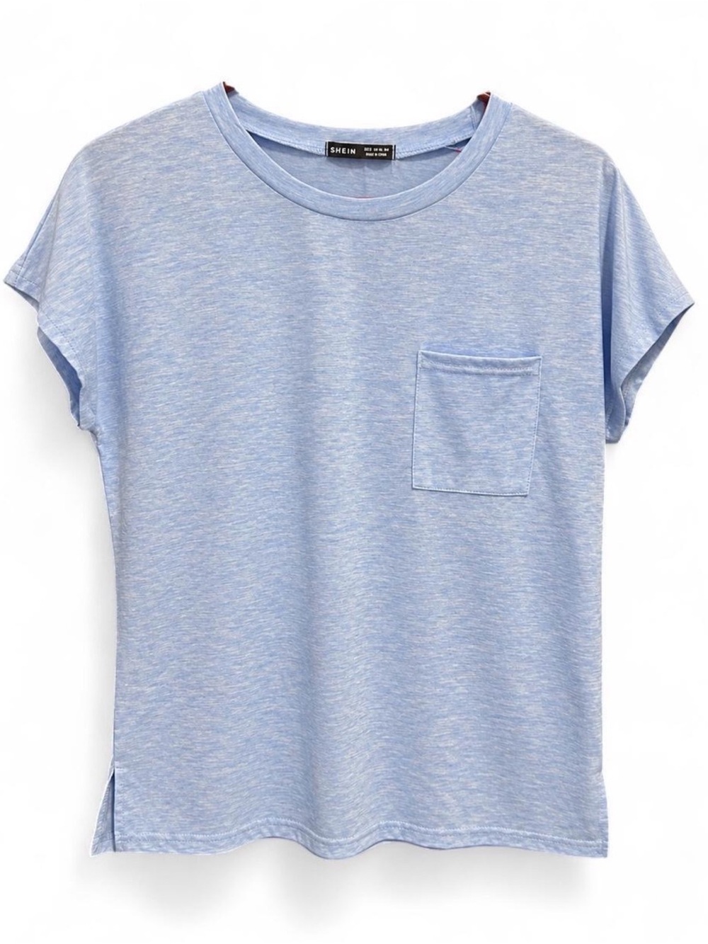 SHEIN Women’s Light Blue Heathered Pocket T-Shirt Size Small